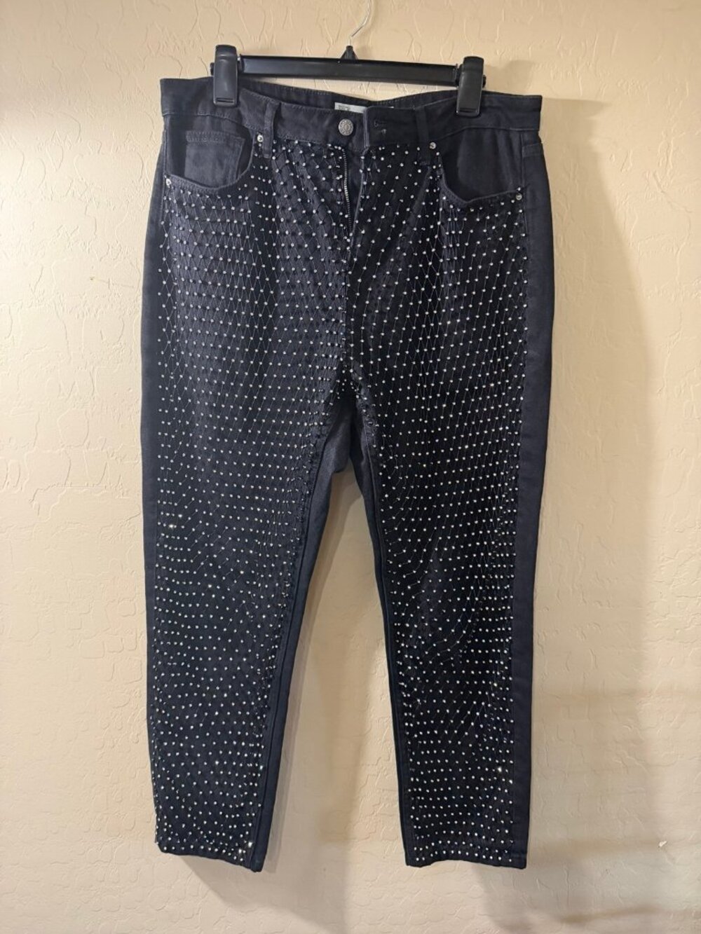 Topshop Moto Mom Jeans W32 L30 Black Rhinestone Embellished
